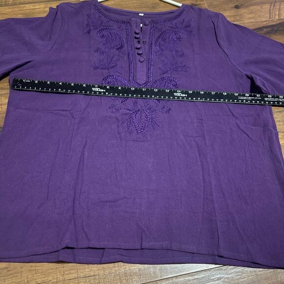 Pre - owned Embroidered purple women's blouse size L - Picture 1 of 8